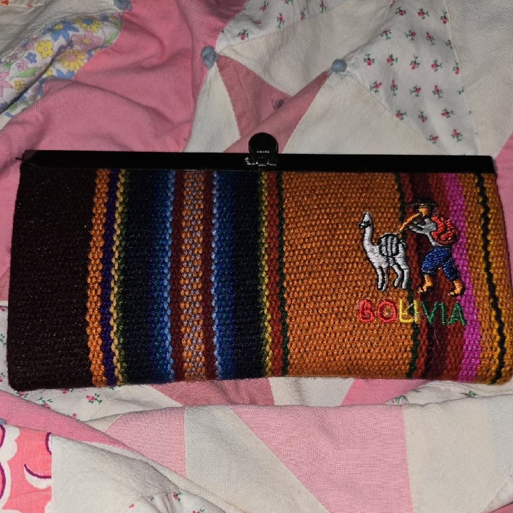 Embroidered Multicolor Woven Clutch Wallet